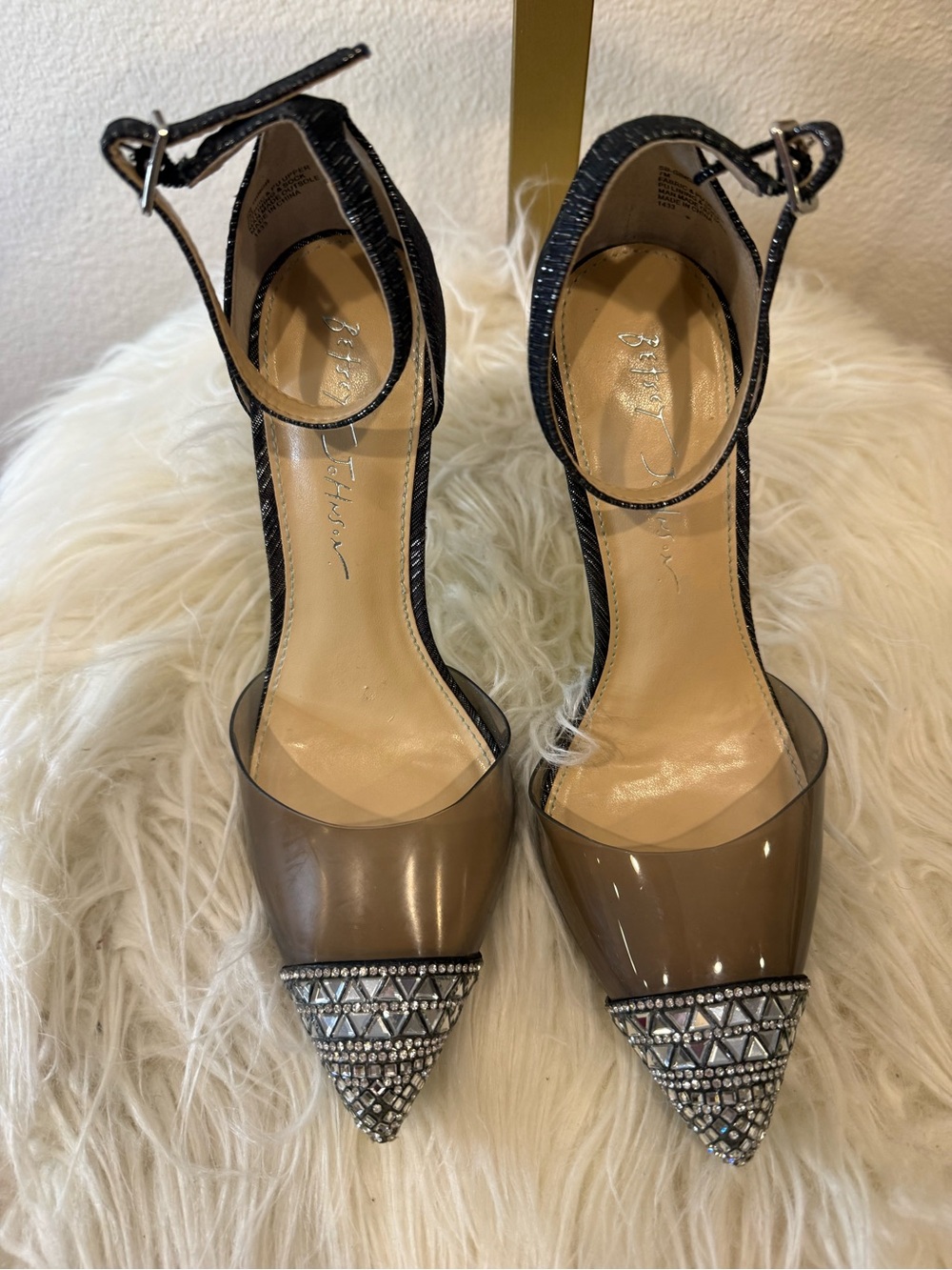 Betsey Johnson Black Crystal-Embellished Pointed-Toe Ankle-Strap Heels - Picture 3 of 12